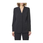 Max Mara Svart Jersey Blazer med Laser-Cut Kanter Black, Dam