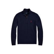 Polo Ralph Lauren Stickad Halvzippade Tröja i Ull och Kashmir Blue, He...