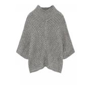 Gustav Roll Neck Cape Stickad Stål Gray, Dam