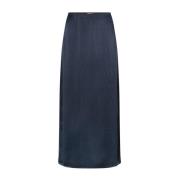 Modström Marinblå Satin Maxi Kjol med Split Blue, Dam