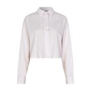 mbyM Vit Cropped Blus med Rosa Rand Emele White, Dam