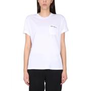 Stella McCartney T-shirt med broderad logotyp och tvärstång White, Dam