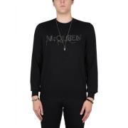 Alexander McQueen Tröja med broderat logotyp Black, Herr