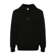 C.p. Company Svart Stretch Fleece Huva Logo Sweatshirt Black, Herr