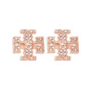 Tory Burch Kristall Logo Örhängen med Interlocking Stängning Pink, Dam