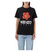 Kenzo Svart Blomtryck Loose T-shirt Black, Dam