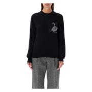 Msgm Svart Crystal Swan Stickatplagg Aw24 Black, Dam