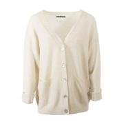 Crush V-ringad Oversized Cardigan Beige Beige, Dam