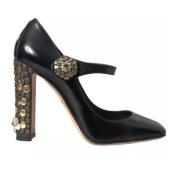 Dolce & Gabbana Kristallprydda Mary Jane Pumps Black, Dam