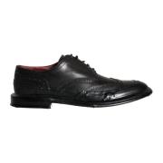 Dolce & Gabbana Svarta Läder Wingtip Oxford Skor Black, Herr