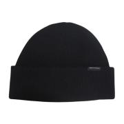 Armani Exchange Svart ull ribbstickad hatt herr Black, Herr