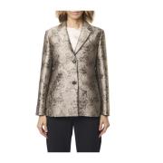 Max Mara Metallic Silk Jacquard Blazer Duvgrå Multicolor, Dam