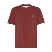 Brunello Cucinelli Röd Bomull Jersey Logo Print T-shirt Brown, Herr