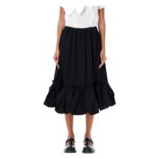 Comme des Garçons Svart Veckad Volangkant Midi Kjol Black, Dam