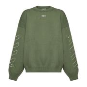 Off White Grön Bomullsblandad Crew Neck Tröja Green, Herr