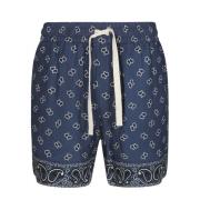 Palm Angels Elegant Paisley Shorts för stranden Blue, Herr