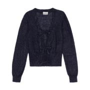 Ganni Mohair Cardigan Blå Svart Stickad Dam Black, Dam