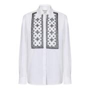 P.a.r.o.s.h. Vit Bomull Poplin Broderad Skjorta White, Dam