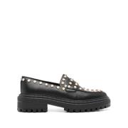 Twinset Svarta platta loafers med pärldekoration Black, Dam