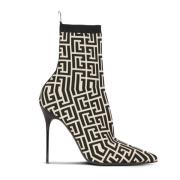 Balmain Bicolor stretch stickad Skye ankelboots med monogram Black, Da...