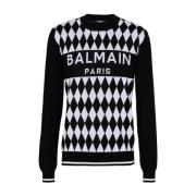 Balmain Black Diamond Mönstrad Ulltröja Black, Herr