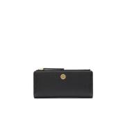 Tory Burch Svart läderplånbok med tryckknappstängning Black, Dam