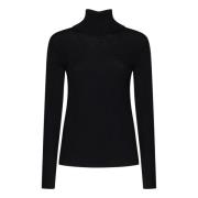 P.a.r.o.s.h. Svart Ribbstickad Turtleneck Tröja Black, Dam