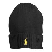 Ralph Lauren Svart Herr Broderad Logga Beanie Black, Herr