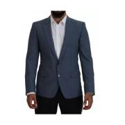 Dolce & Gabbana Blå Ull Slim-Fit Blazer Jacka Blue, Herr