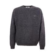 Msgm Antracit Crew-neck Sweater med Logo Broderi Gray, Herr