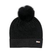 Liu Jo Svart Stickad Metallic Pompom Mössa Black, Dam