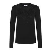 Saint Tropez Svart Stickad Pullover med Similisten Detalj Black, Dam