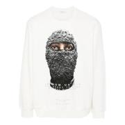 IH NOM UH NIT Vit Streetwear Tröja Svart Mask Tryck White, Herr