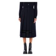 Comme des Garçons Navy Velvet Trim Plisserad Midi Kjol Blue, Dam