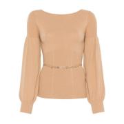 Twinset Kamelbrun Stickad Rundhals Tröja Beige, Dam