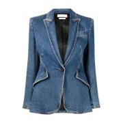 Alexander McQueen Blå Denim Blazer Jacka Blue, Dam