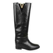 Via Roma 15 Svarta Läder Ankelboots med Guld Detalj Black, Dam