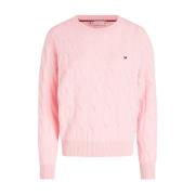 Tommy Hilfiger Elegant Stickad Tröja med Rund Halsringning Pink, Dam