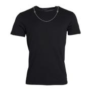 Dolce & Gabbana Svart Bomull T-shirt med Silverkedja Black, Herr