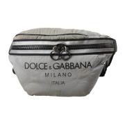 Dolce & Gabbana Silver Svart Nylon Läder Fanny Pack Gray, Herr