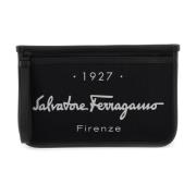 Salvatore Ferragamo Elegant Canvas Pouch med Läderkant Black, Dam