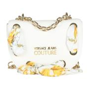 Versace Jeans Couture Saffiano Axelväska med Dekorativ Scarf White, Da...