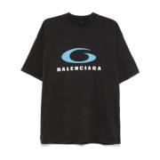 Balenciaga Logo Print Bomull T-shirts och Polos Gray, Herr