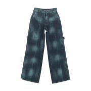 Stella McCartney Tie Dye Workwear Wide Jeans Blue, Dam