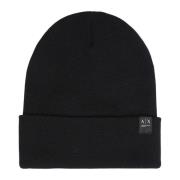 Armani Exchange Svart Ullblandning Logo Beanie Mössa Black, Herr