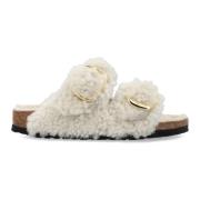 Birkenstock Shearling Big Buckle Slider Teddy Rivet Beige, Dam