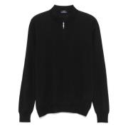 Barba Ull Silk Polo Half Zip Skjorta Black, Herr