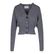 Solotre V-ringad Ull Cardigan med Ribbade Manschetter Gray, Dam