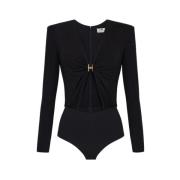 Elisabetta Franchi Svart Jersey Body med Urringning Black, Dam