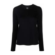 Majestic Filatures Svart Crew Neck Långärmade T-shirts Black, Dam